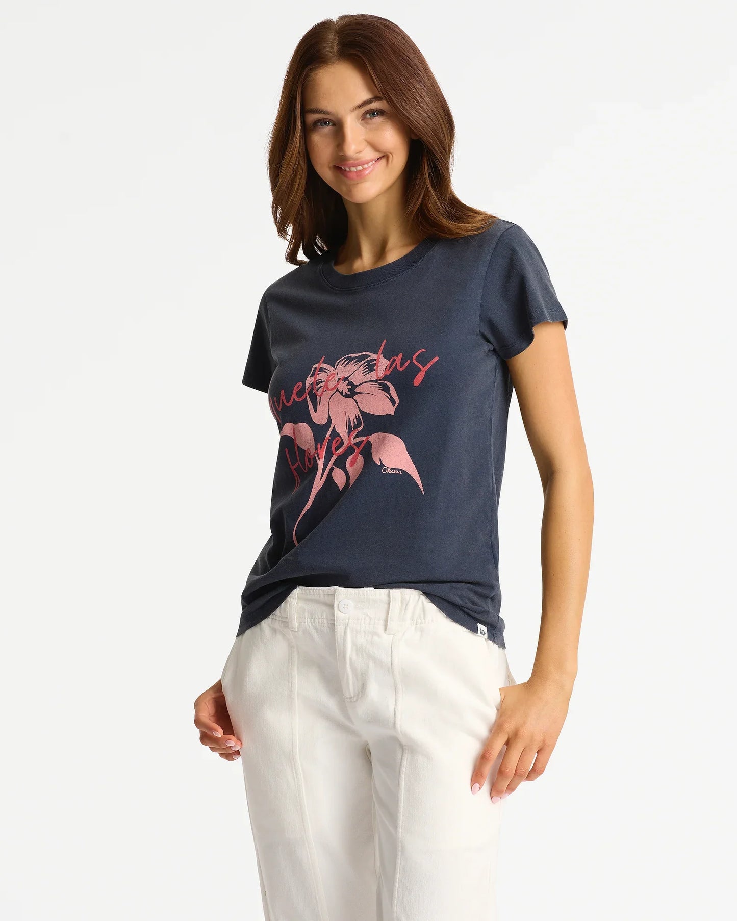 Womens Las Flores Slim T'Shirt - Washed Navy