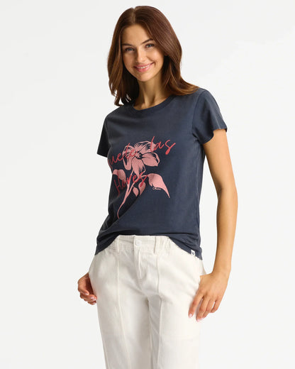 Womens Las Flores Slim T'Shirt - Washed Navy