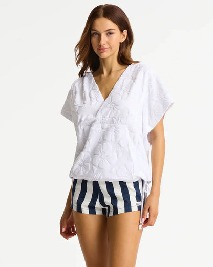 Weekend Terry Hooded Top - Hibiscus White