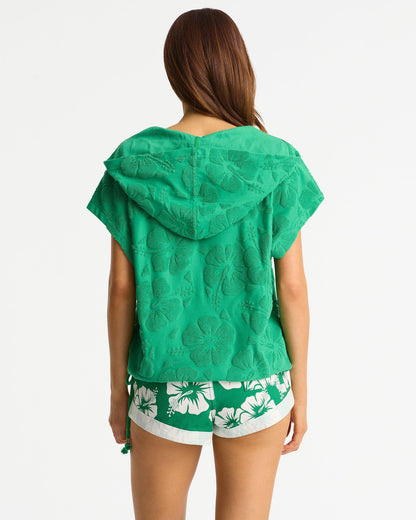 Weekend Terry Hooded Top - Hibiscus Emerald