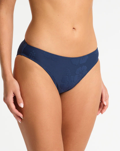 Lagoon Regular Bikini Bottom - Jacquard Hibiscus Navy