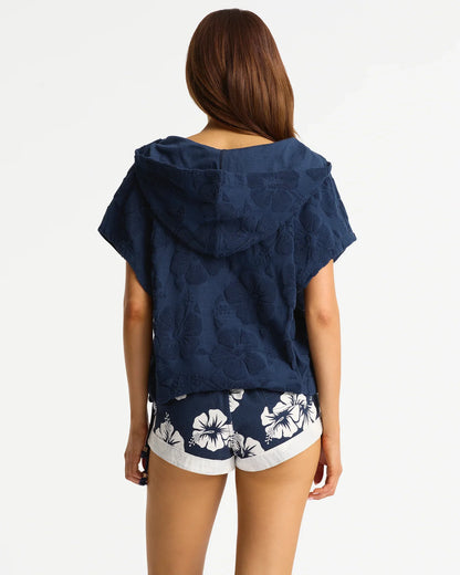 Weekend Terry Hooded Top - Hibiscus Navy