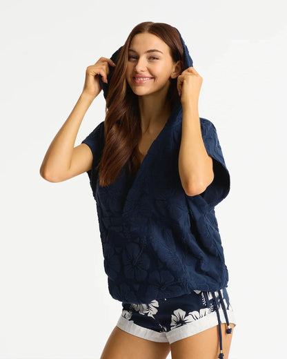 Weekend Terry Hooded Top - Hibiscus Navy
