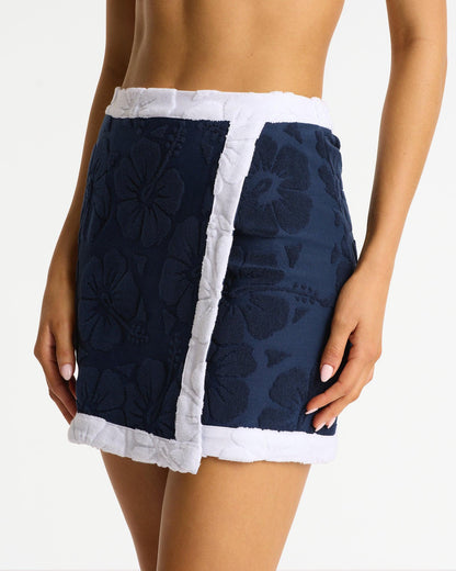 Sporty Terry Skirt - Navy White