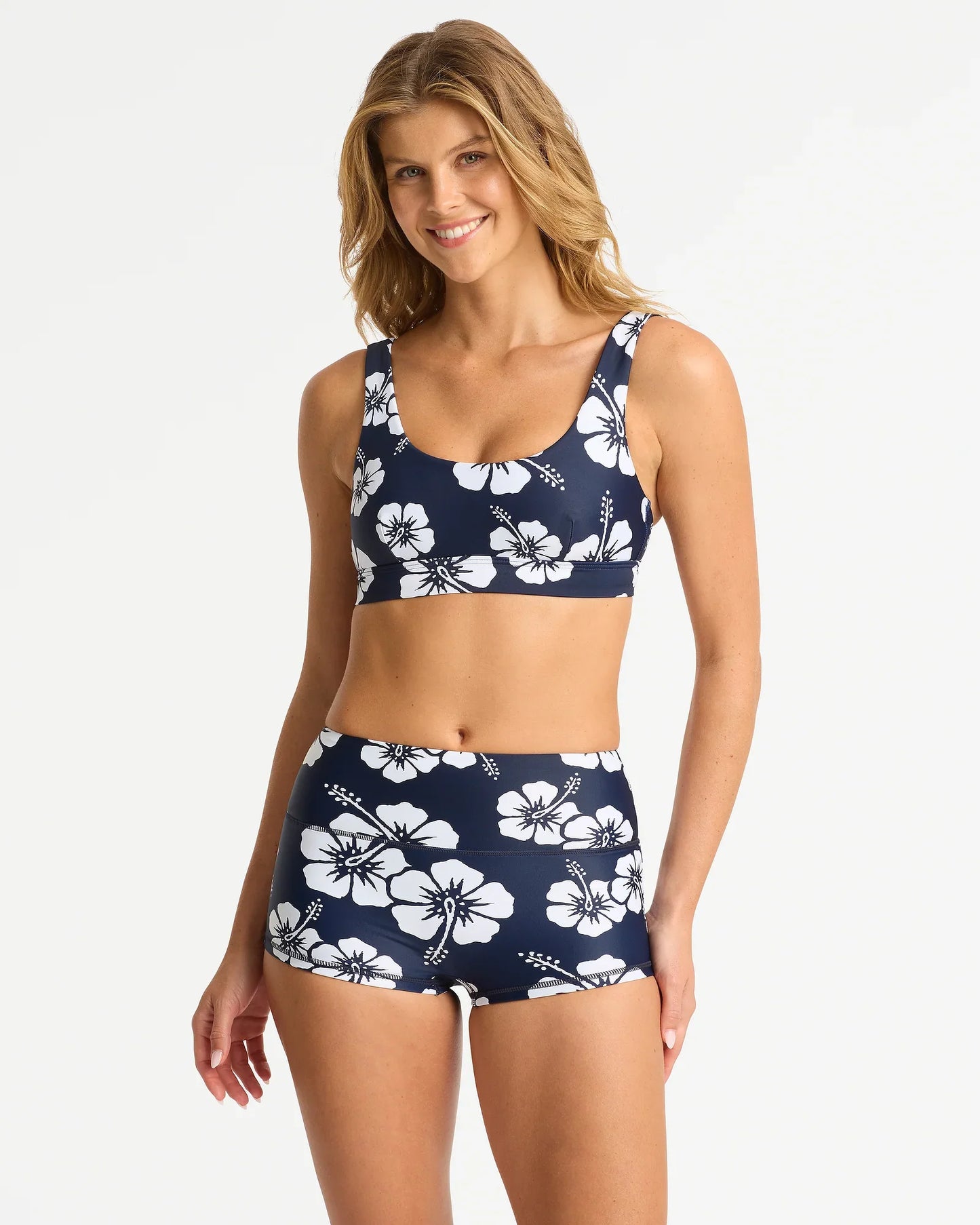 Active Swim Crop Top - Hibiscus Navy
