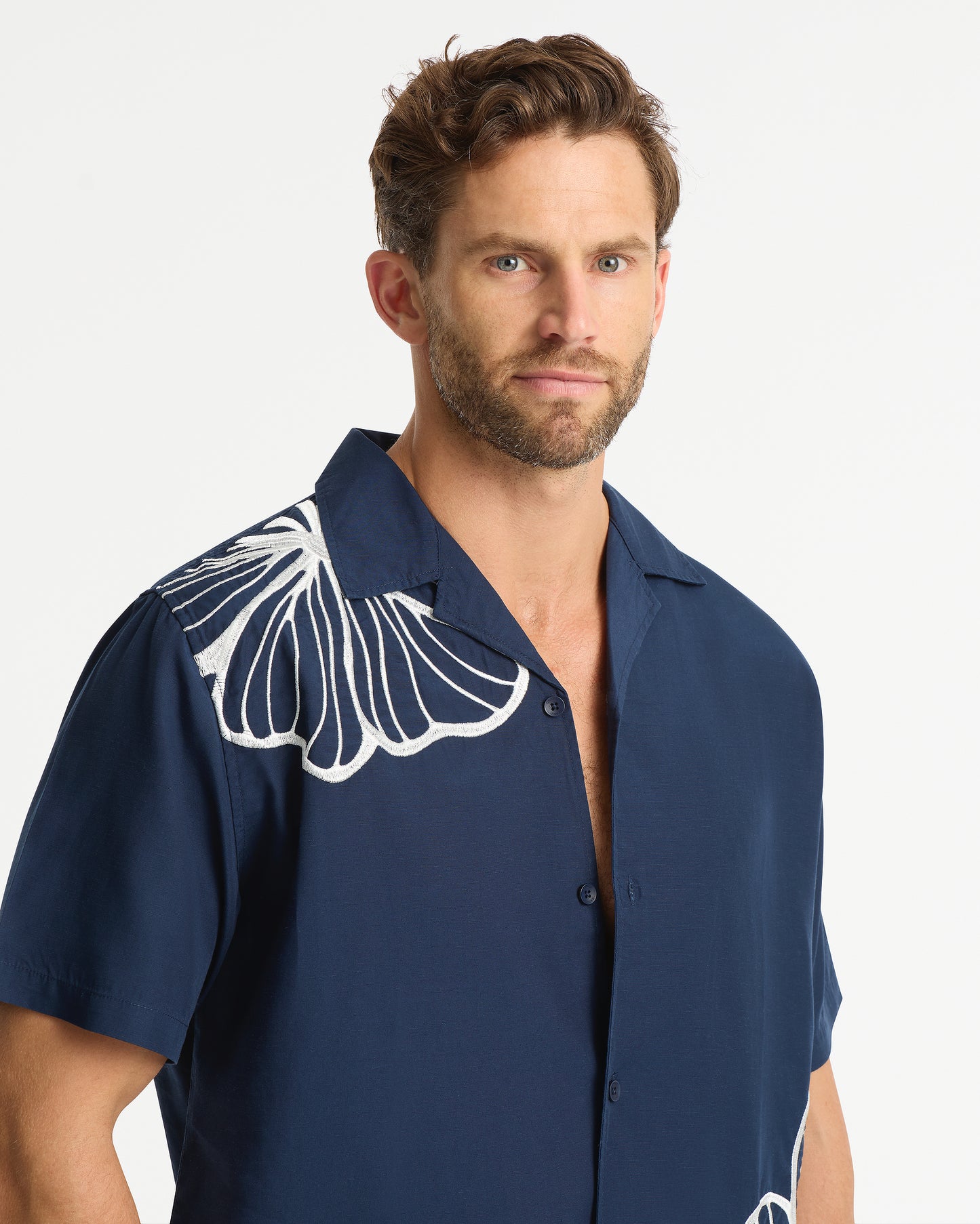 Mens - Quay Embroidered Shirt - Navy White