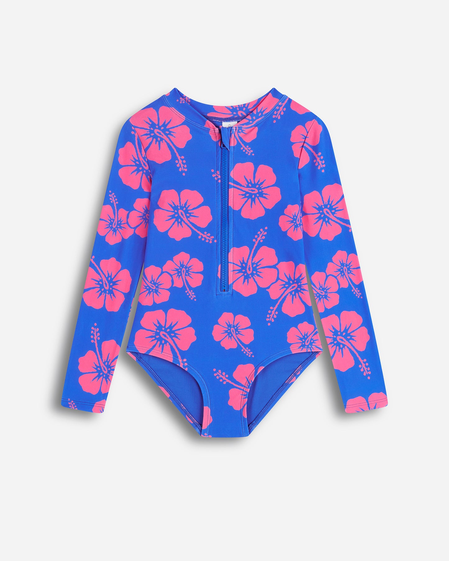 Girls - Swim One Piece - Long Sleeve - Hibiscus Duo - Blue Pink