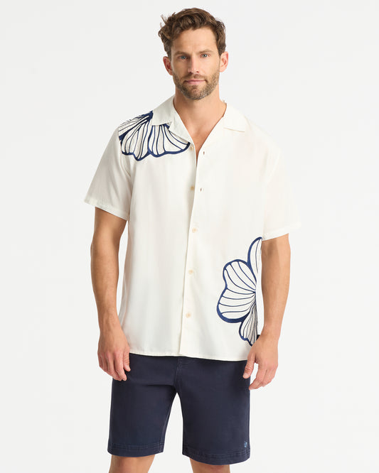 Mens - Quay Embroidered Shirt - White Navy