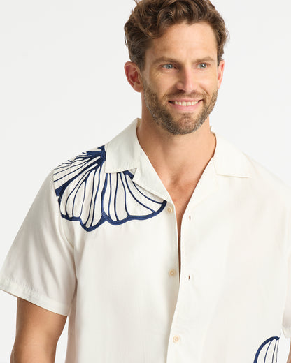 Mens - Quay Embroidered Shirt - White Navy