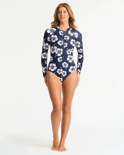 Womens Long Sleeve Swim Suit - Hibiscus Navy