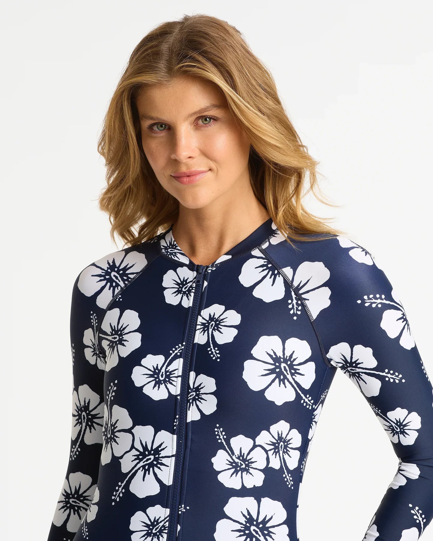 Womens Long Sleeve Swim Suit - Hibiscus Navy