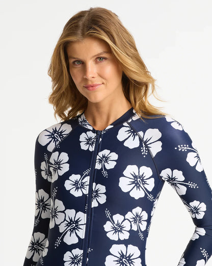 Womens Long Sleeve Swim Suit - Hibiscus Navy