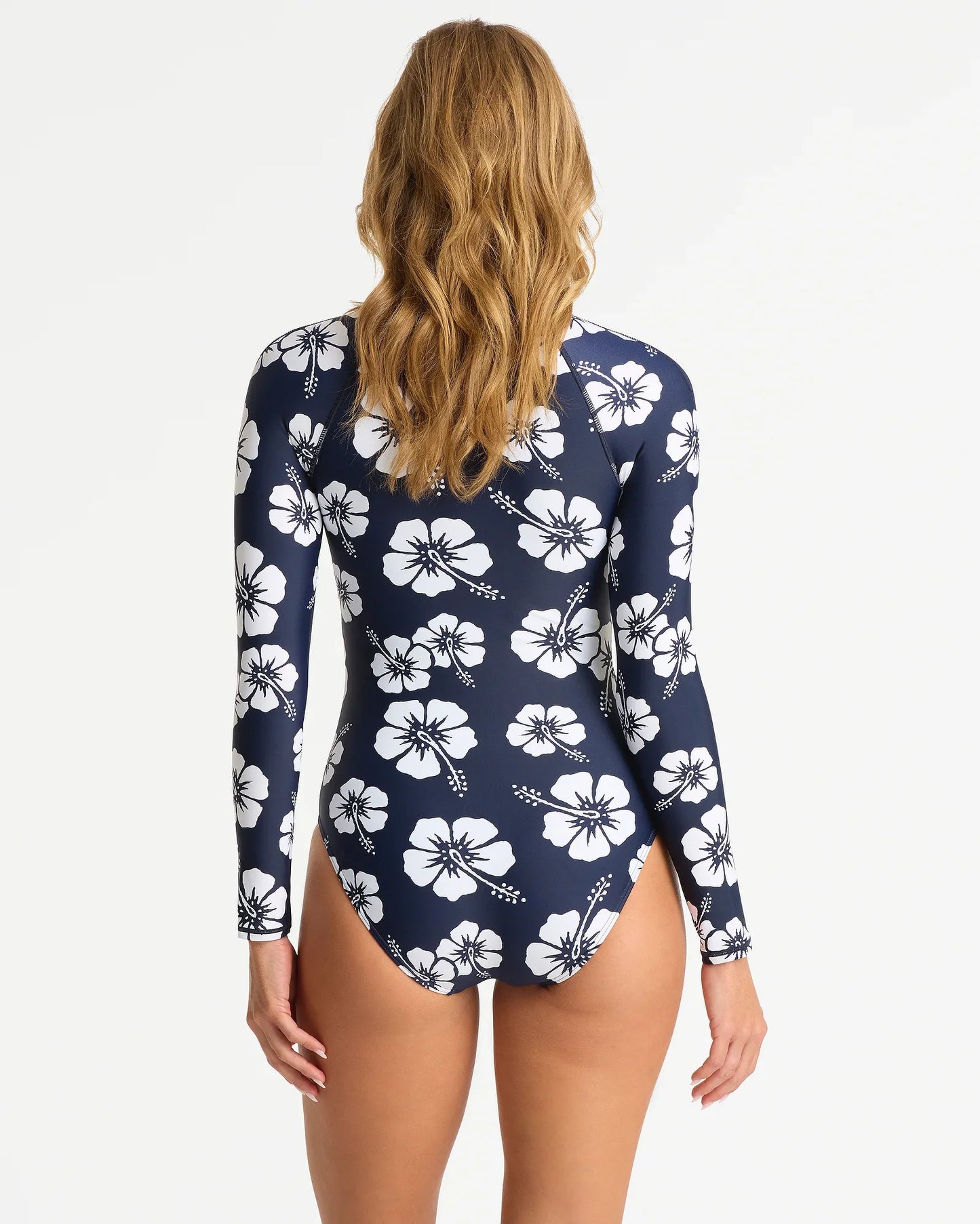Womens Long Sleeve Swim Suit - Hibiscus Navy