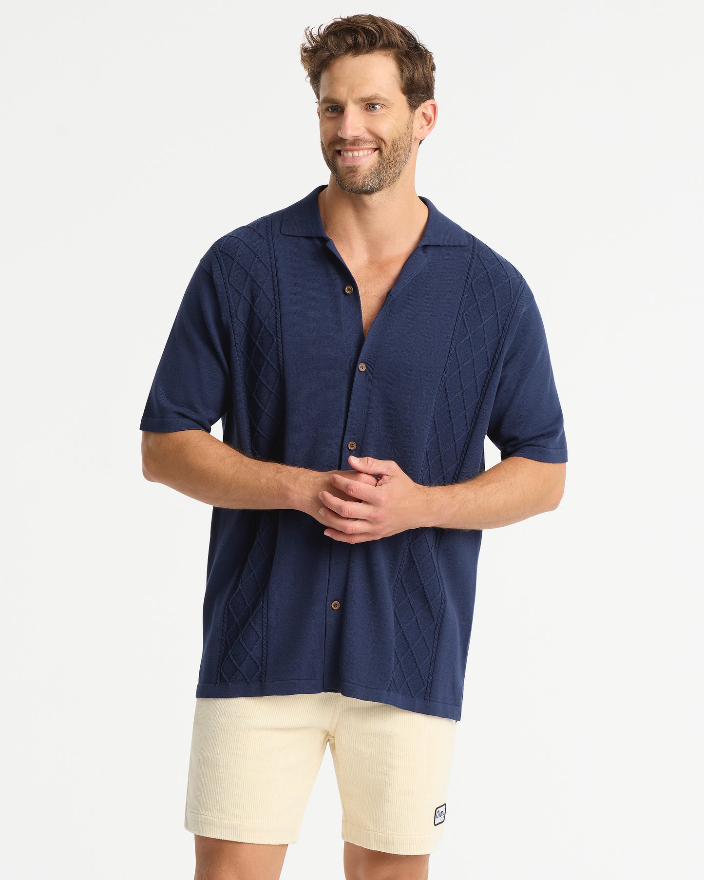 Mens - Hamptons Knit SS Shirt - Navy
