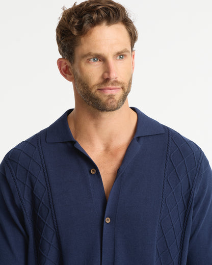 Mens - Hamptons Knit SS Shirt - Navy