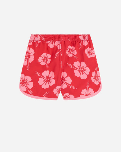 Girls Swim Short - Hibiscus Rose Red