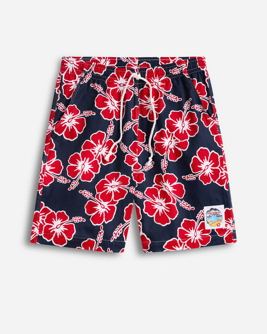 Mens - Classic Shorts - Hibiscus Tri Colour - Navy Red White