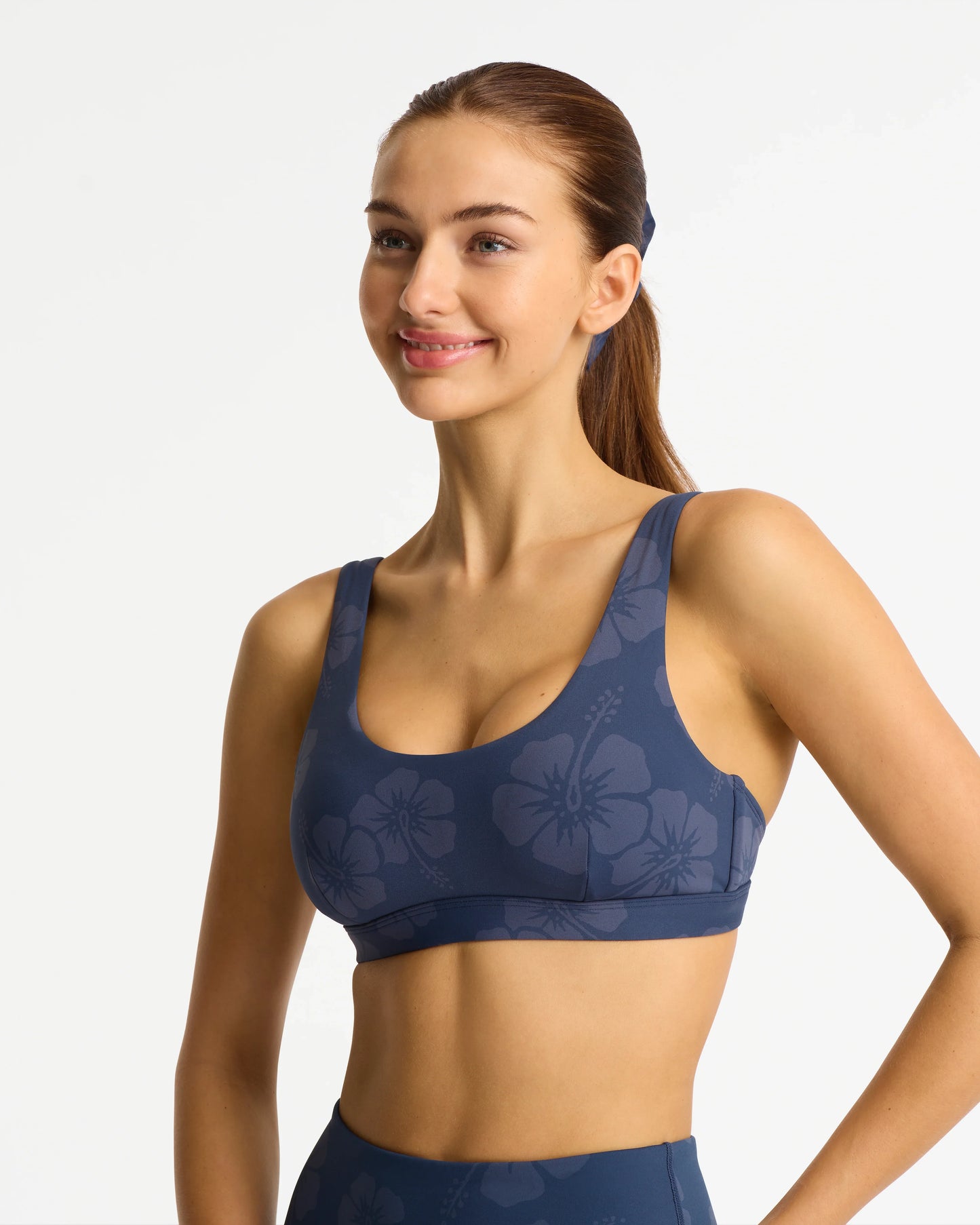 Active Swim Crop Top - Tonal Hibiscus Navy