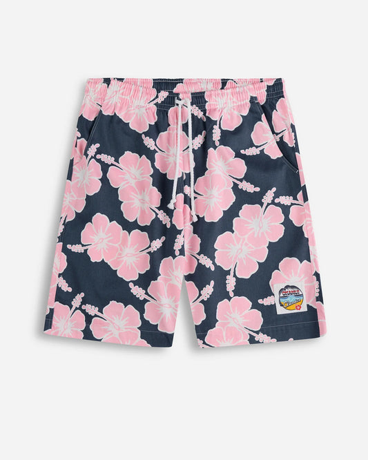 Mens Classic Shorts - Hibiscus Tri Colour-Steel Pink White