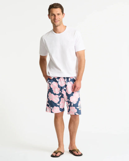 Mens Classic Shorts - Hibiscus Tri Colour-Steel Pink White