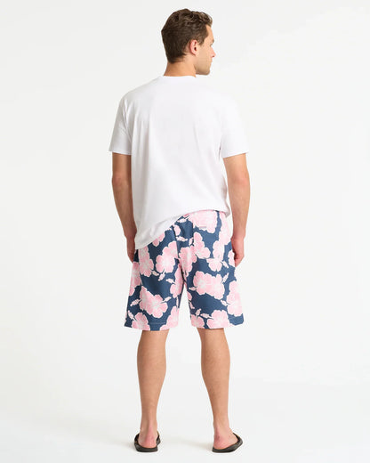 Mens Classic Shorts - Hibiscus Tri Colour-Steel Pink White