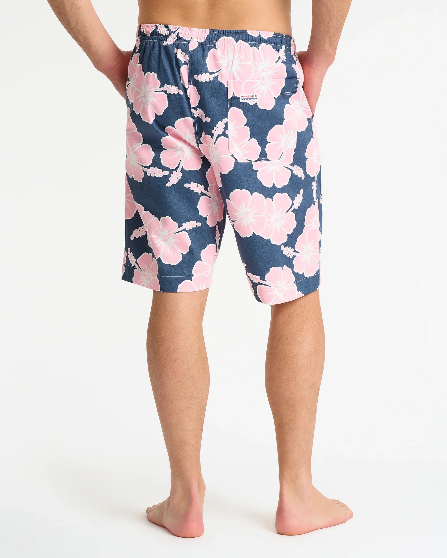 Mens Classic Shorts - Hibiscus Tri Colour-Steel Pink White