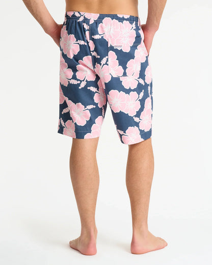 Mens Classic Shorts - Hibiscus Tri Colour-Steel Pink White