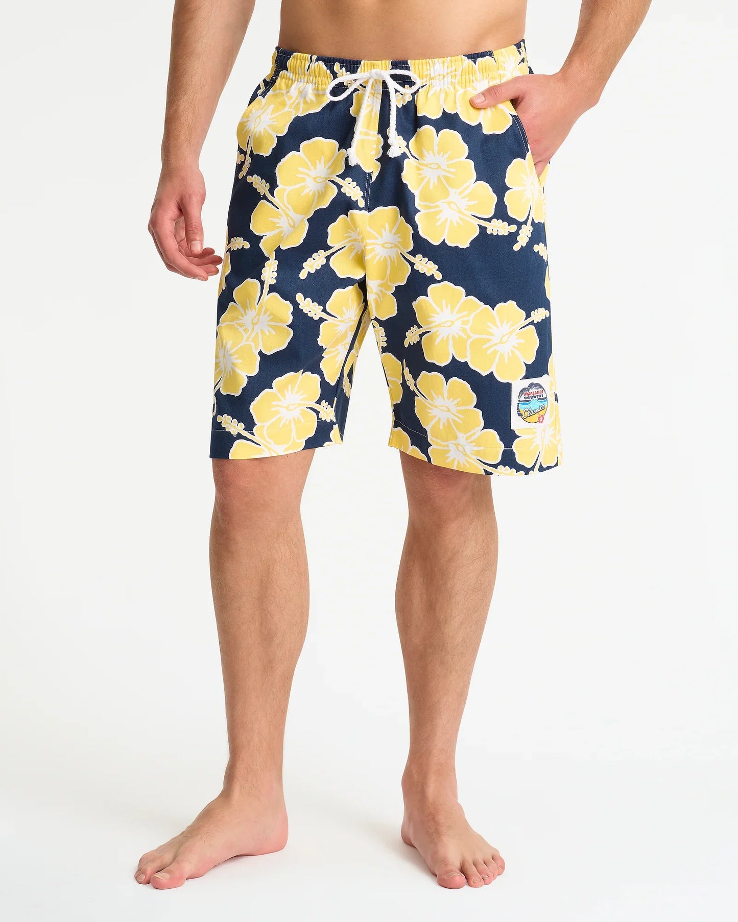 Mens Classic Shorts - Hibiscus Tri Colour-Navy Sun White