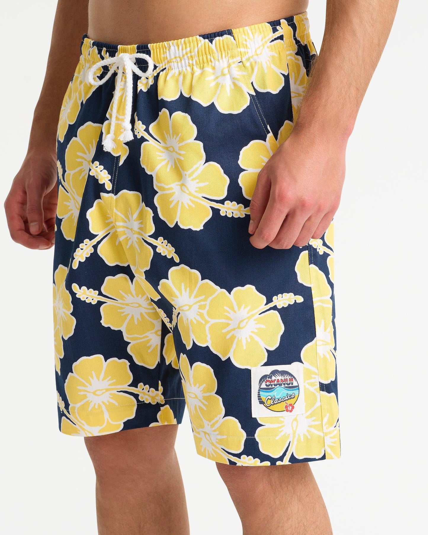 Mens Classic Shorts - Hibiscus Tri Colour-Navy Sun White