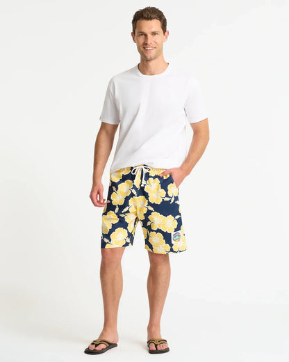 Mens Classic Shorts - Hibiscus Tri Colour-Navy Sun White