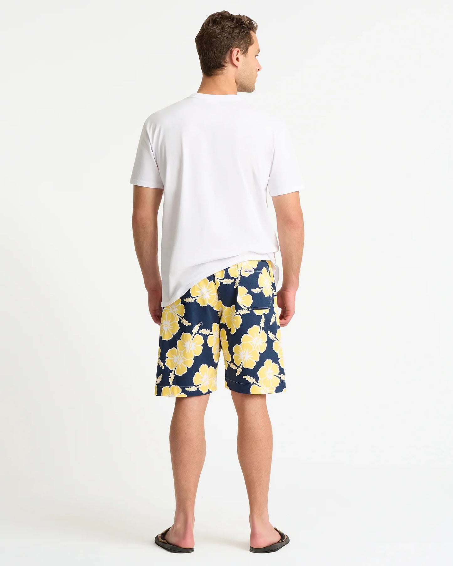 Mens Classic Shorts - Hibiscus Tri Colour-Navy Sun White