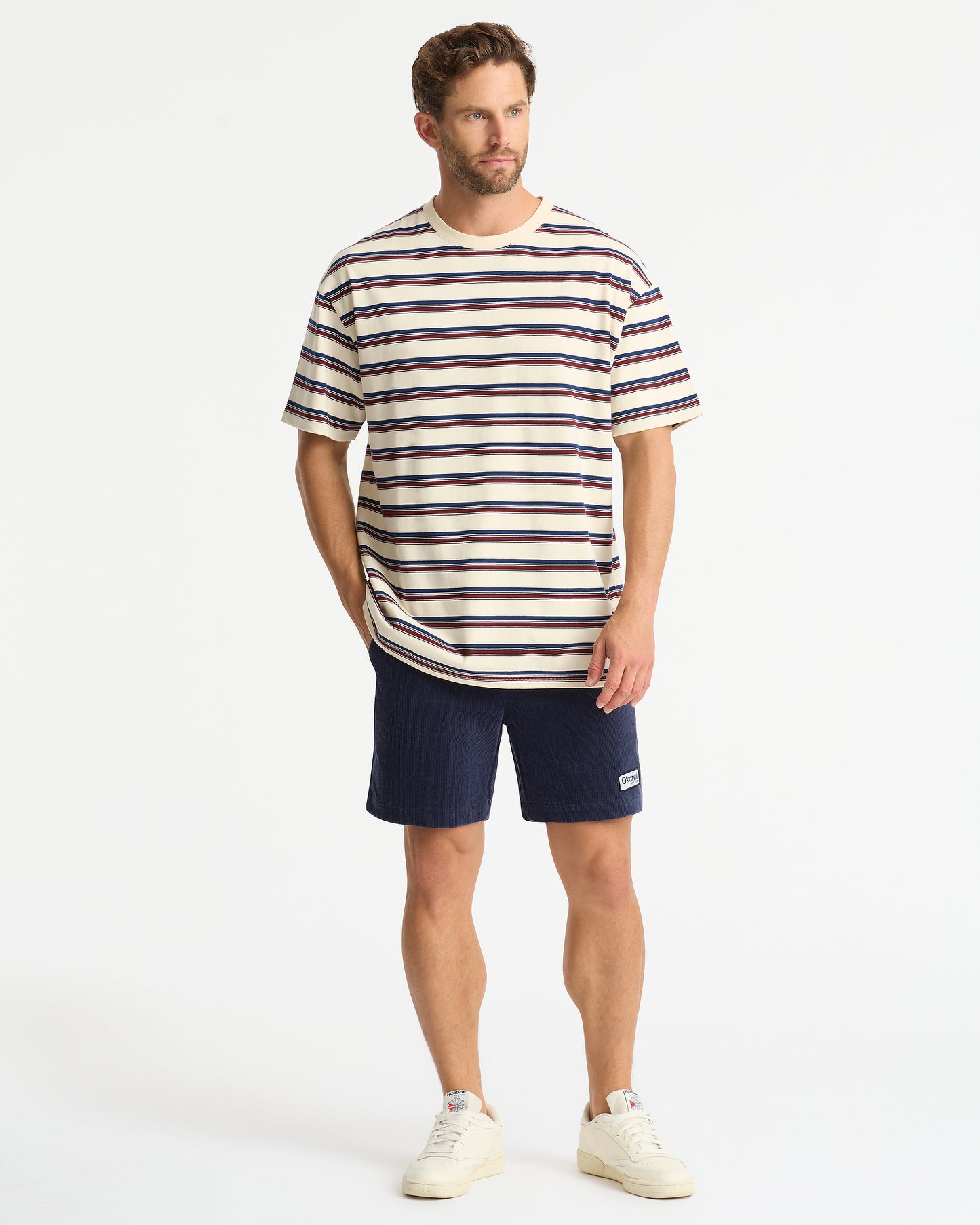 Mens Boxy Stripe T'Shirt - Stone Multi