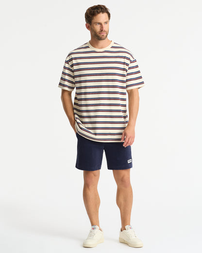 Mens Boxy Stripe T'Shirt - Stone Multi