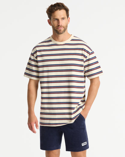 Mens Boxy Stripe T'Shirt - Stone Multi