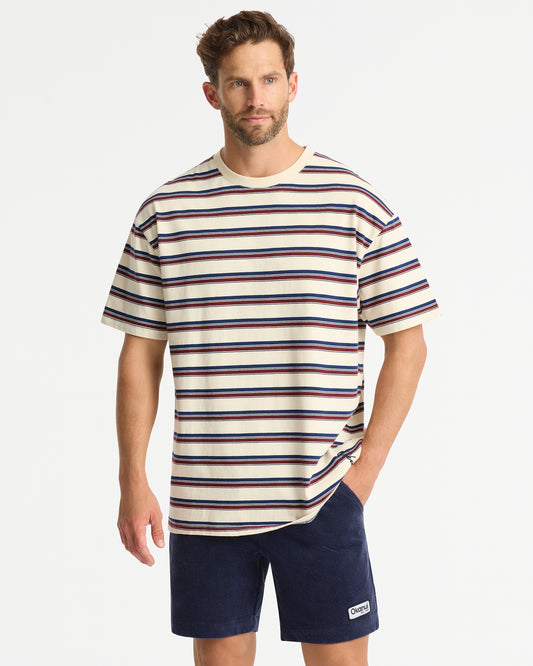 Mens Boxy Stripe T'Shirt - Stone Multi