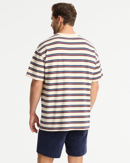 Mens Boxy Stripe T'Shirt - Stone Multi
