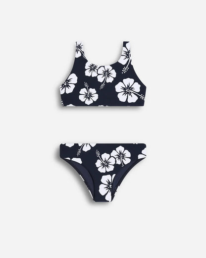 Navy Girls Crop Bikini Set Hibiscus Navy - Main Image