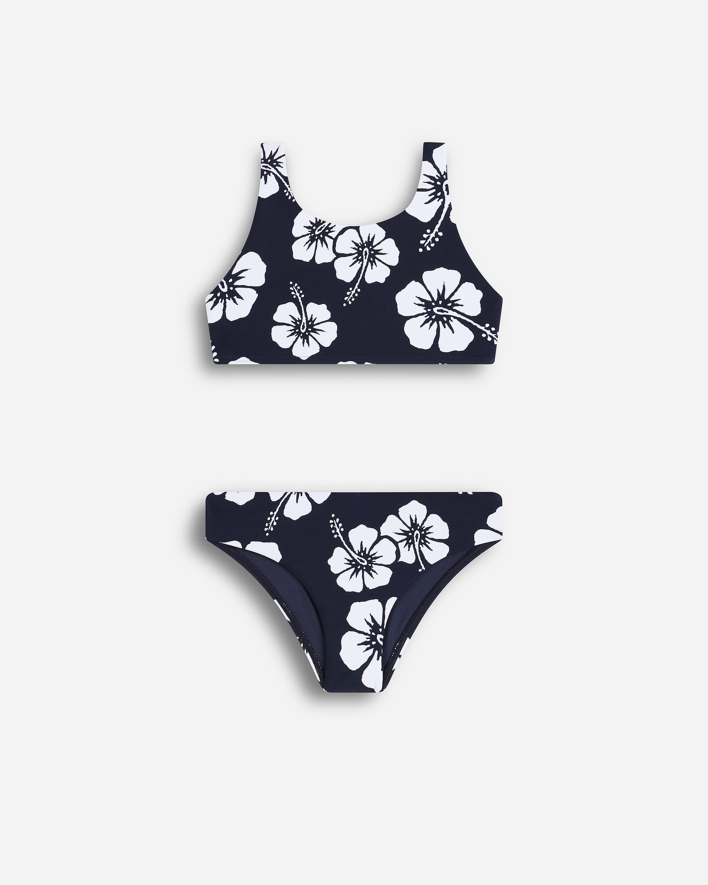 Girls - Swim Bikini Set - Crop Bikini Set - Hibiscus Navy