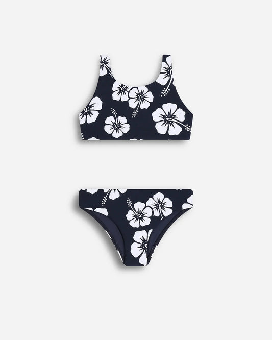 Girls Crop Bikini Set - Hibiscus Navy