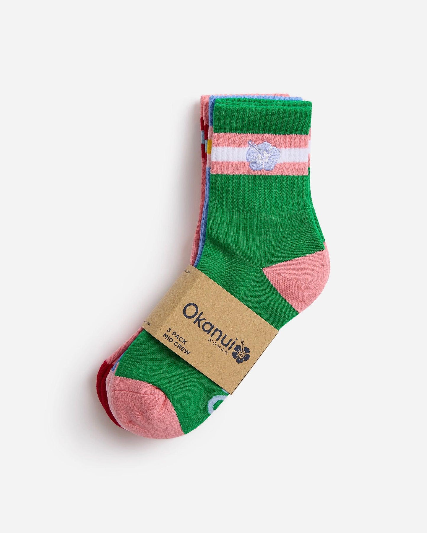 Womens 2 Tone Mid 3 Pk Socks - Blush Azure Emerald