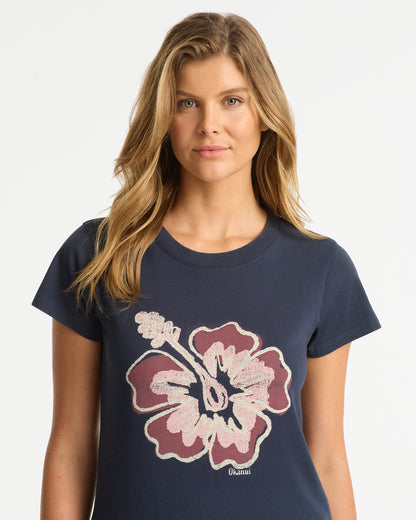 Womens New Aloha Slim T'Shirt - Washed Navy Sienna