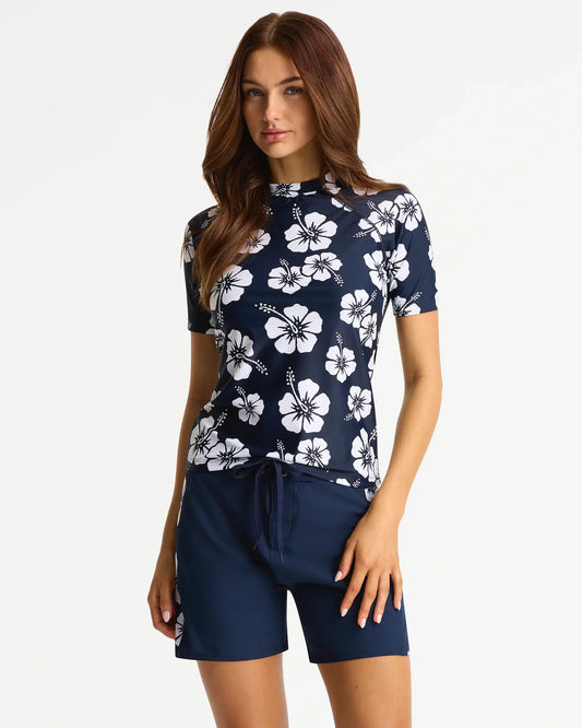 Short Sleeve Rashie - Hibiscus Navy