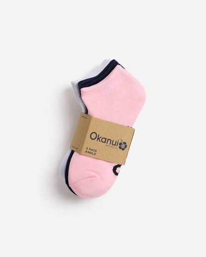 Womens Ankle 3 Pk Socks - Navy Pink White