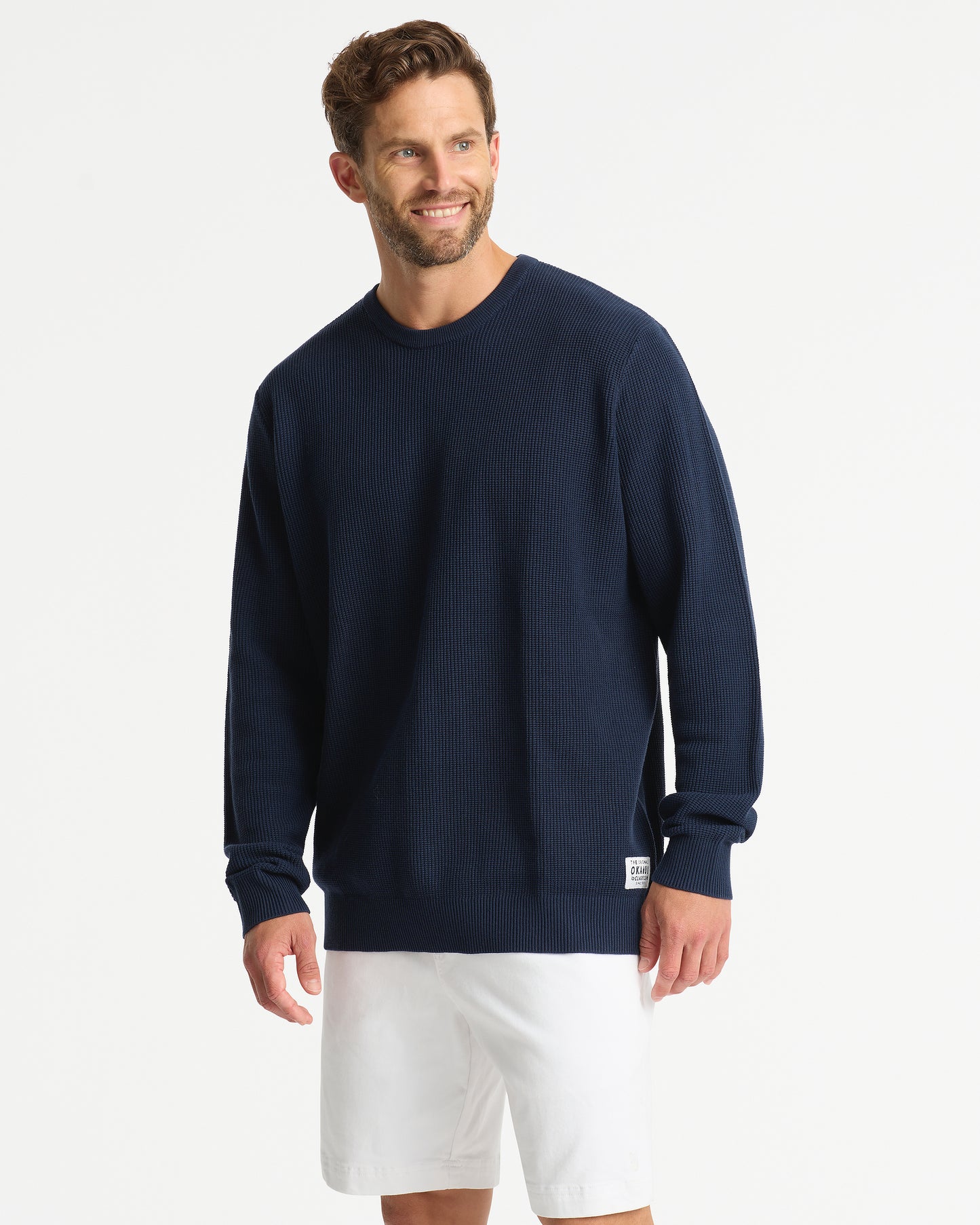 Mens - Waffle Crew Sweater - Navy