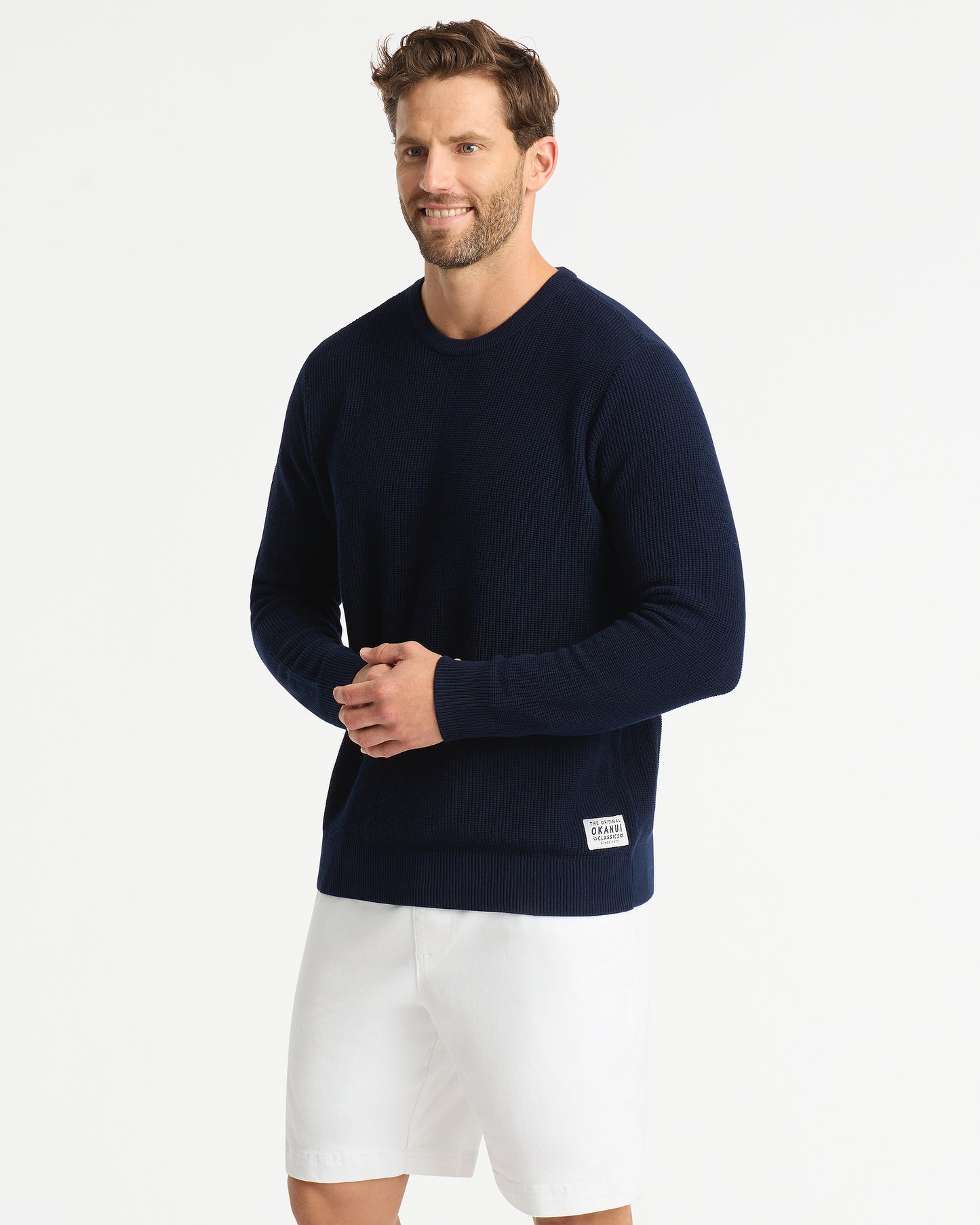 Mens - Waffle Crew Sweater - Navy