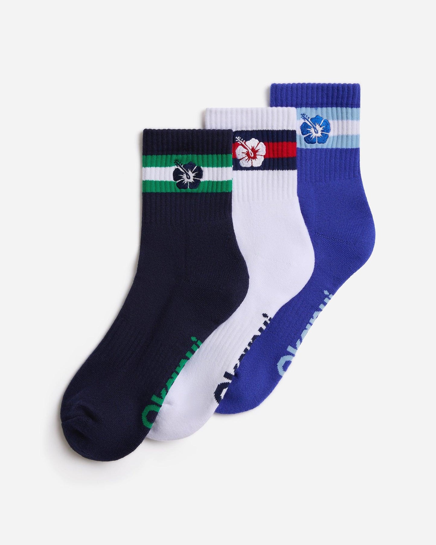 Mens Stripe Mid 3 Pk Socks - Indigo White Navy