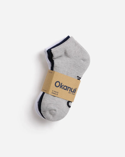 Mens Ankle 3 Pk Socks - Navy Grey White