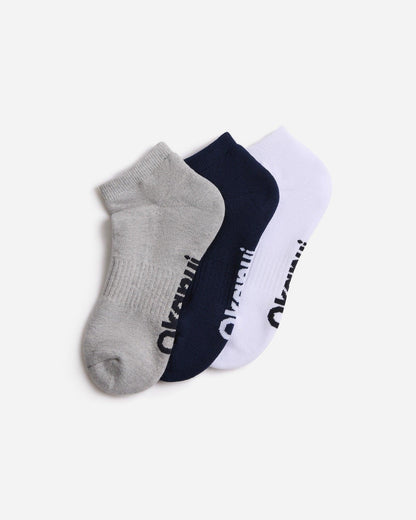 Mens Ankle 3 Pk Socks - Navy Grey White