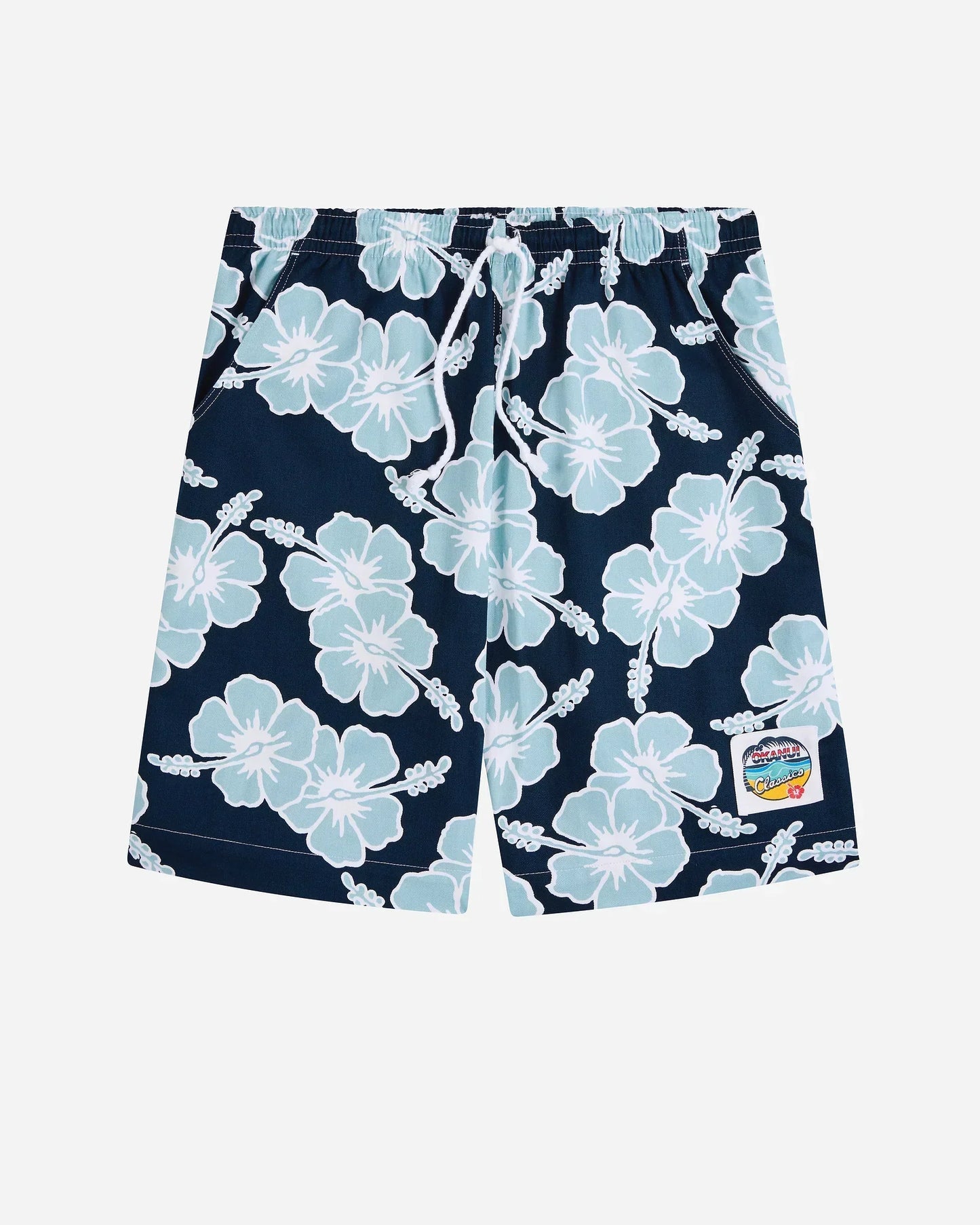 Mens Classic Short - Hibiscus Tri Colour - Navy Blue White