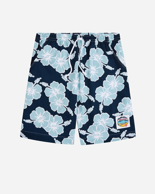 Mens Classic Short - Hibiscus Tri Colour - Navy Blue White